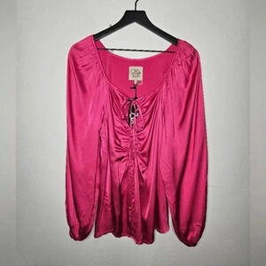 CHASOR Moonstone Blouse in Fuscia Pink front knot Size Small NWT